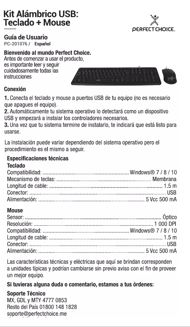 Page 1 de la notice Manuel utilisateur Perfect Choice PC-201076