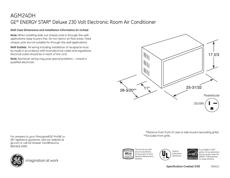 Page n°1 - Fiche technique GE AGM24DH