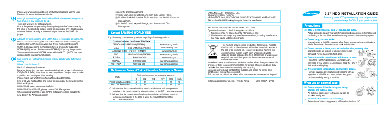 Page 1 de la notice Manuel utilisateur Samsung Spinpoint F3 1000GB