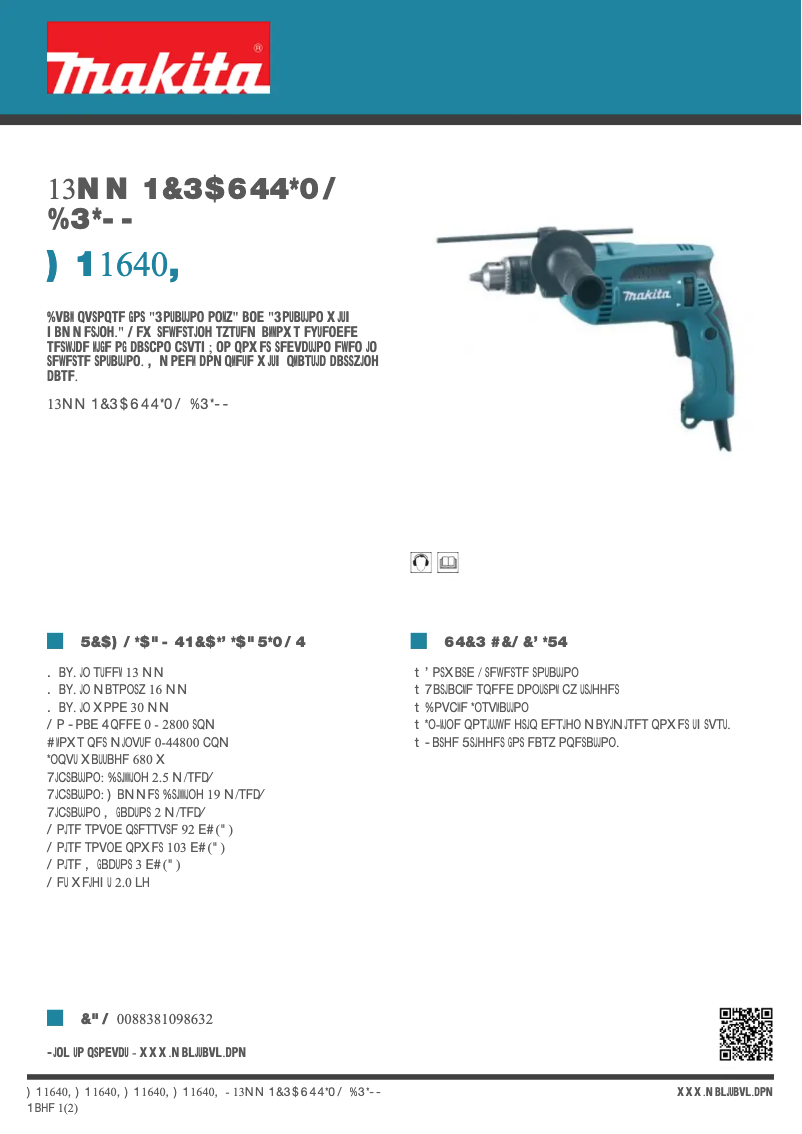Page n°1 - Fiche technique Makita HP1640K