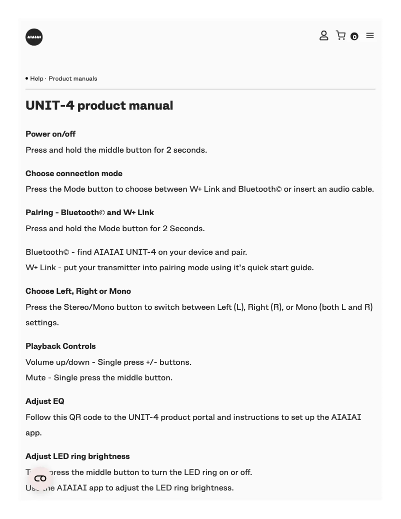 Page 1 de la notice Manuel utilisateur AIAIAI UNIT-4 Wireless+
