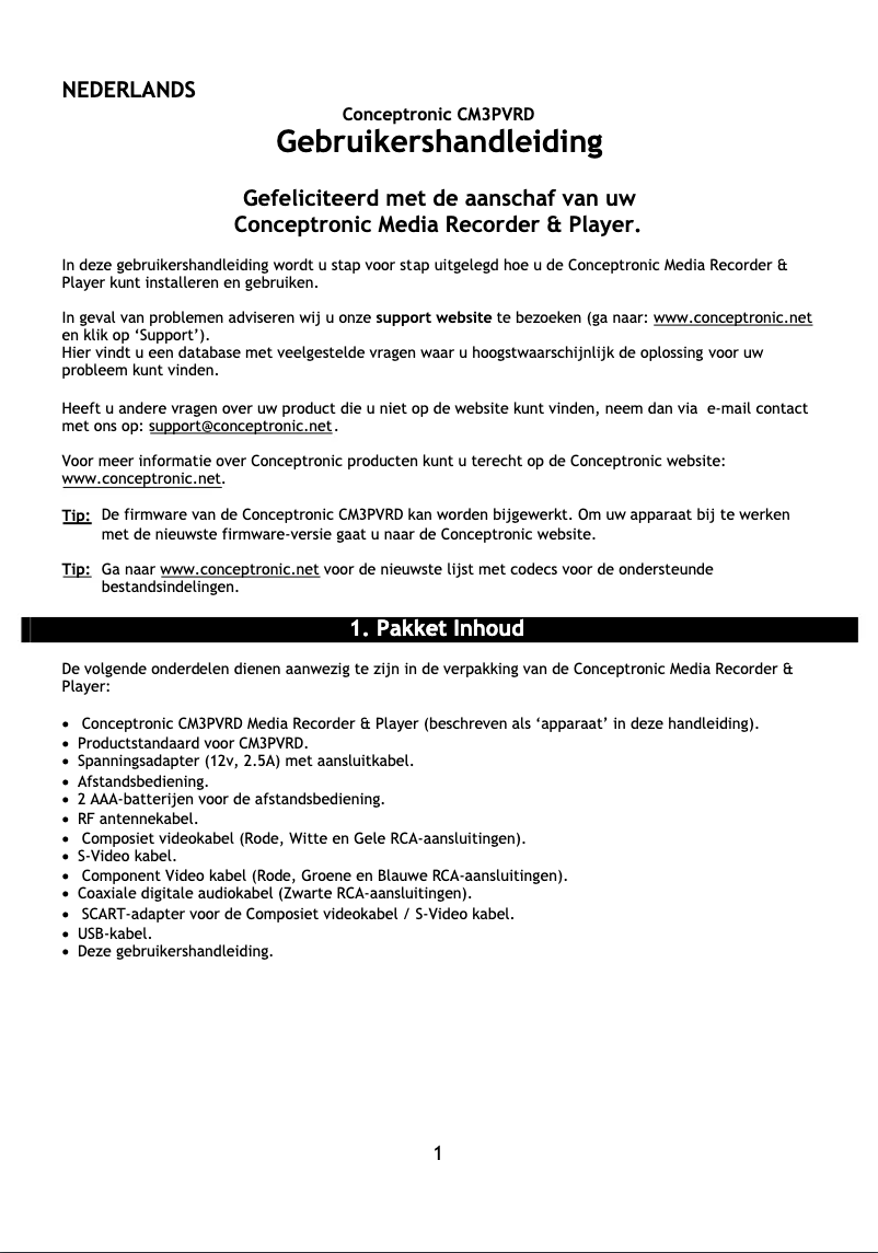 Page n°1 - Manuel utilisateur Conceptronic CM3PVRD