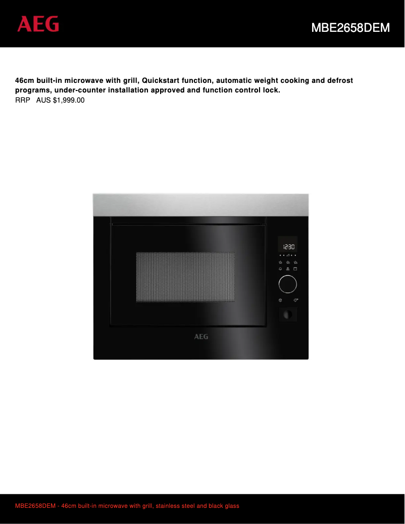 Página 1 del manual Ficha técnica AEG MBE2658DEM