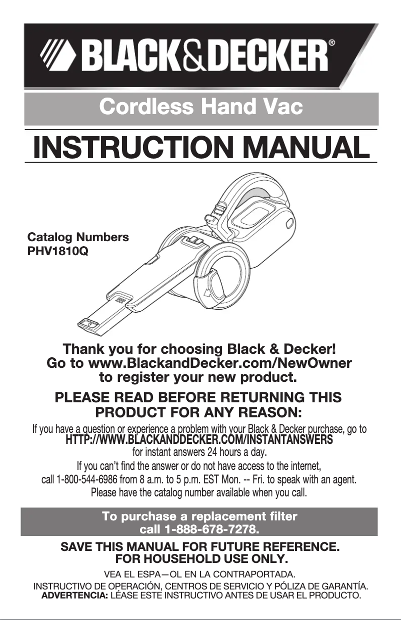 Page 1 de la notice Manuel utilisateur Black & Decker PHV1810Q