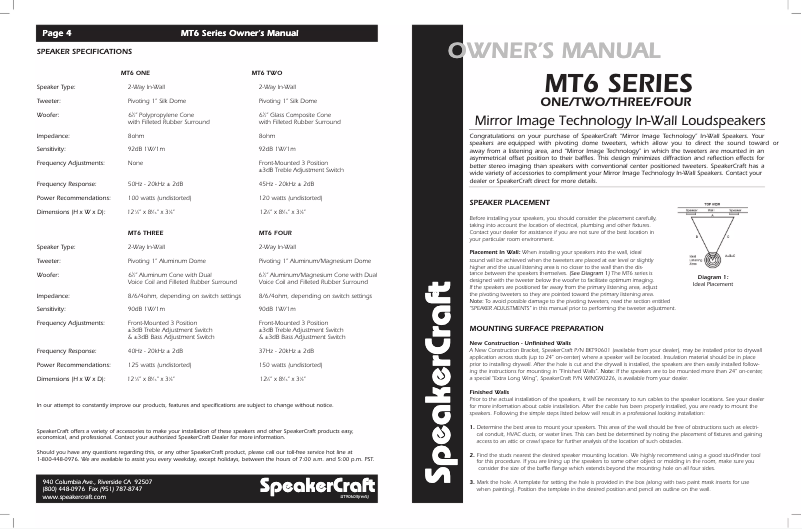 Page 1 de la notice Manuel utilisateur SpeakerCraft MT6 Three