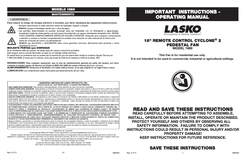 Image de la première page du manuel de l'appareil 1889