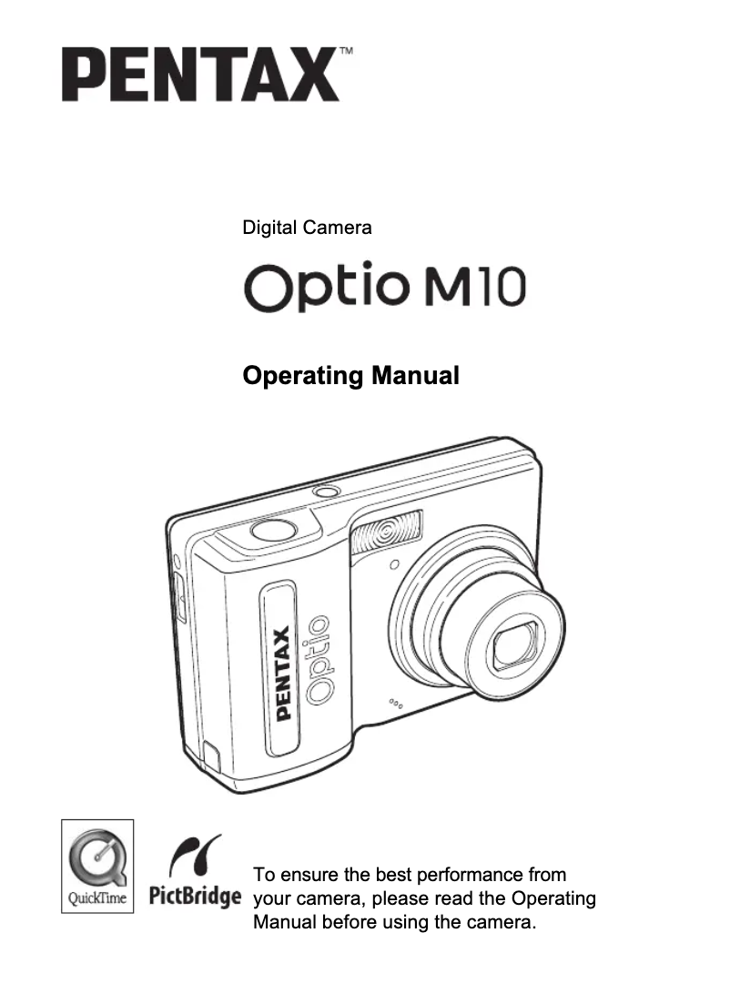Page 1 de la notice Manuel utilisateur Pentax Optio M10