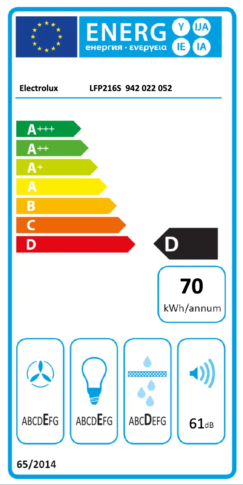 Page n°1 - Label énergétique Electrolux LFP216S
