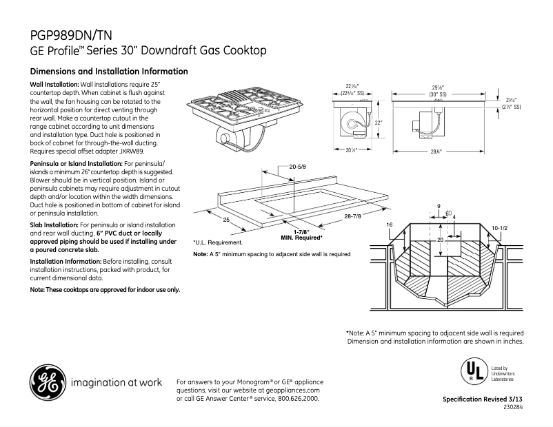 Page n°1 - Fiche technique GE Profile PGP989TNWW
