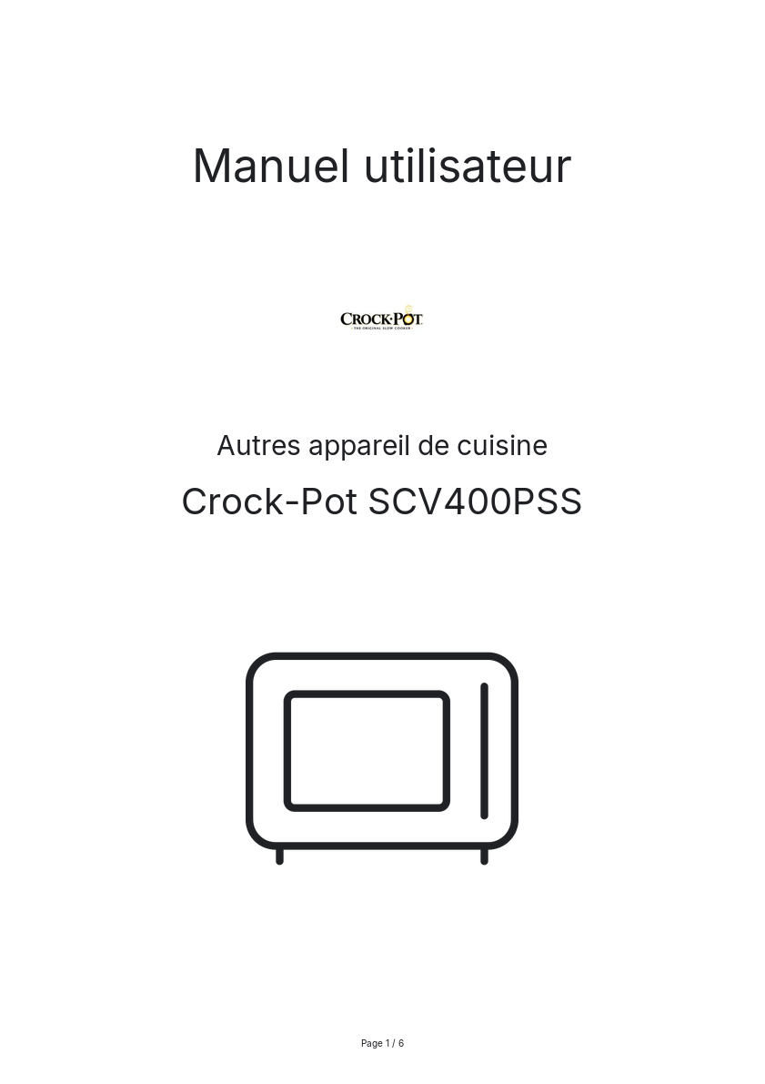 Page n°1 - Manuel utilisateur Crock-Pot SCV400PSS