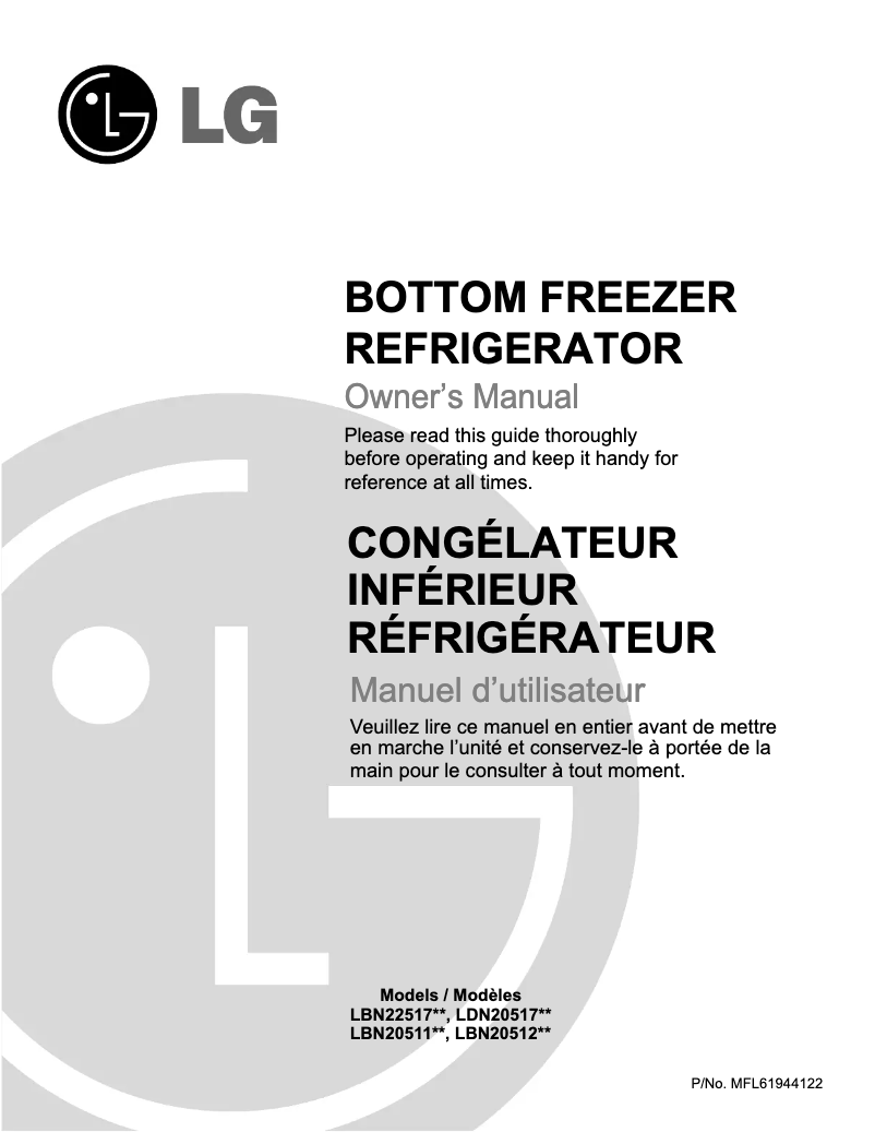 Page 1 de la notice Manuel utilisateur LG LBN22517WW