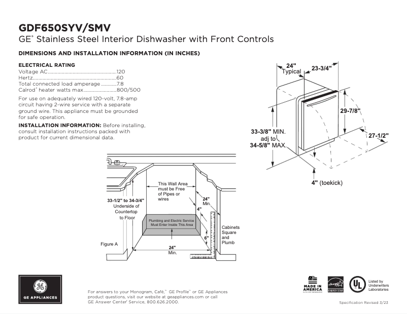 Page n°1 - Fiche technique GE GDF650SMVES