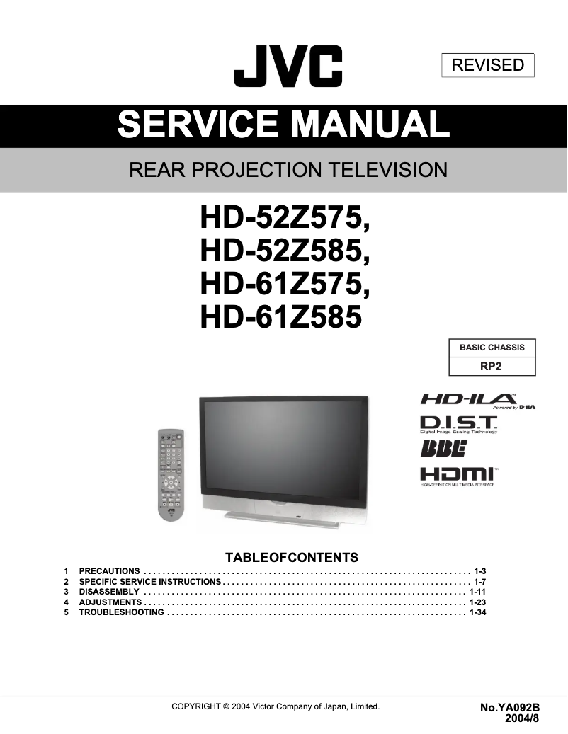 Page 1 de la notice Manuel utilisateur JVC HD-61Z585