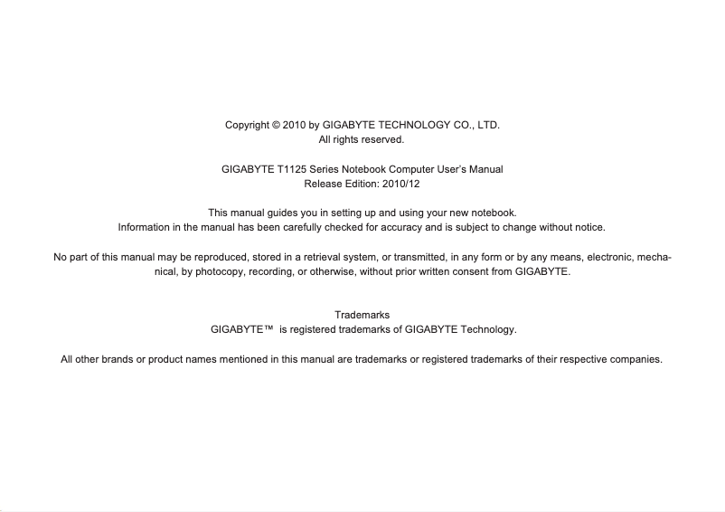 Page 1 de la notice Manuel utilisateur Gigabyte T1125P