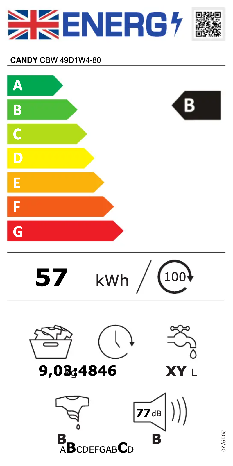 Page n°1 - Label énergétique Candy CBW 49D1W4-80