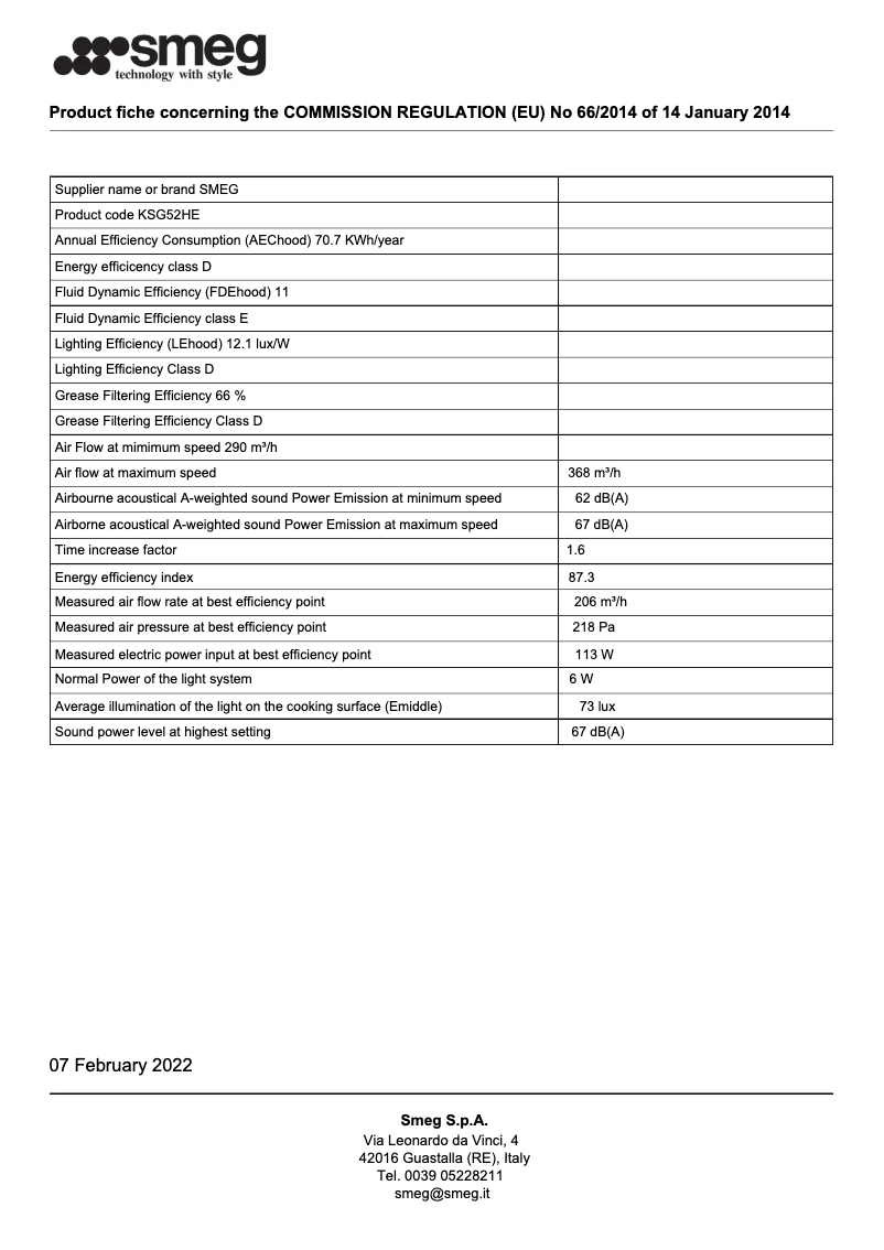 Page 1 de la notice Brochure Smeg KSG52HE