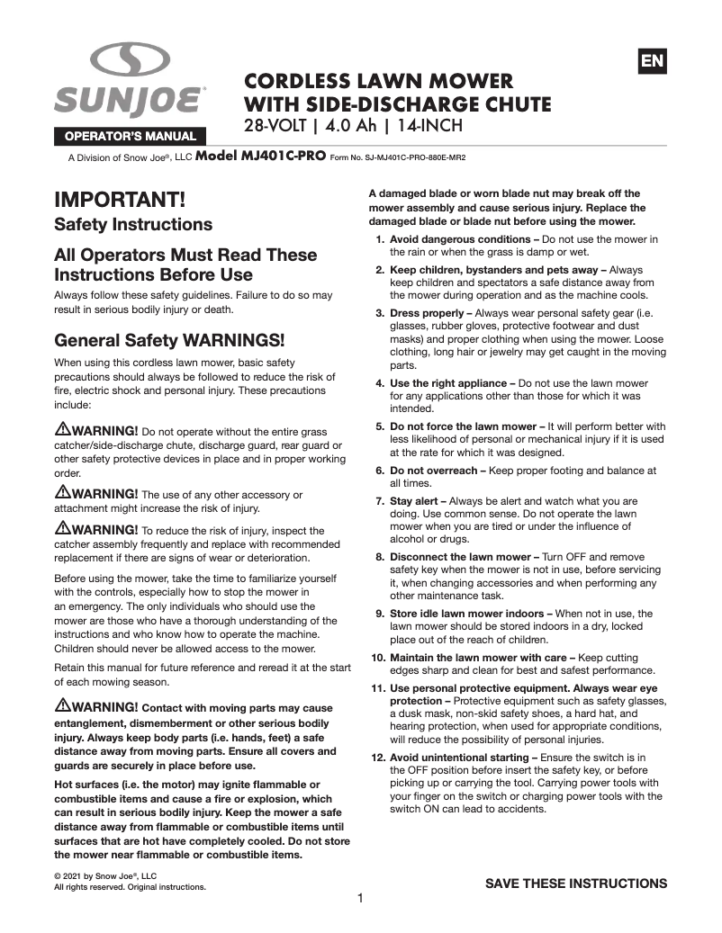 First page image of the manual for MJ401C-PRO