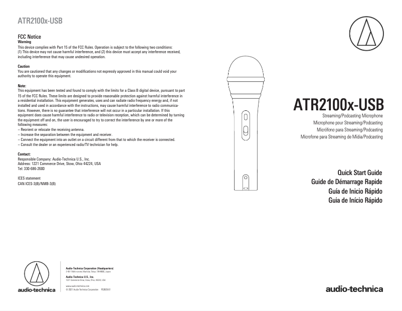 Image de la première page du manuel de l'appareil ATR2100x-USB