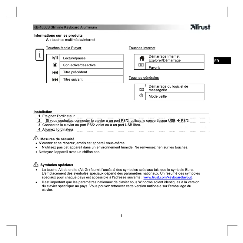Image de la première page du manuel de l'appareil KB-1800S