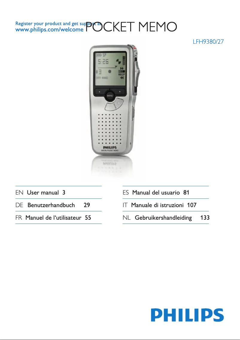 Page n°1 - Manuel utilisateur Philips Pocket Memo LFH9380