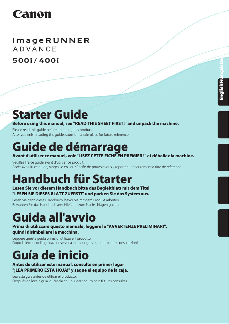 Image de la première page du manuel de l'appareil imageRUNNER ADVANCE 500i