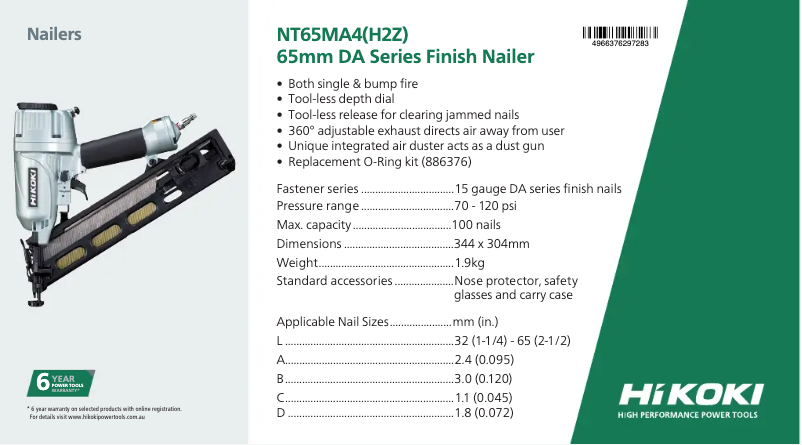 Page n°1 - Fiche technique HiKOKI NT65MA4