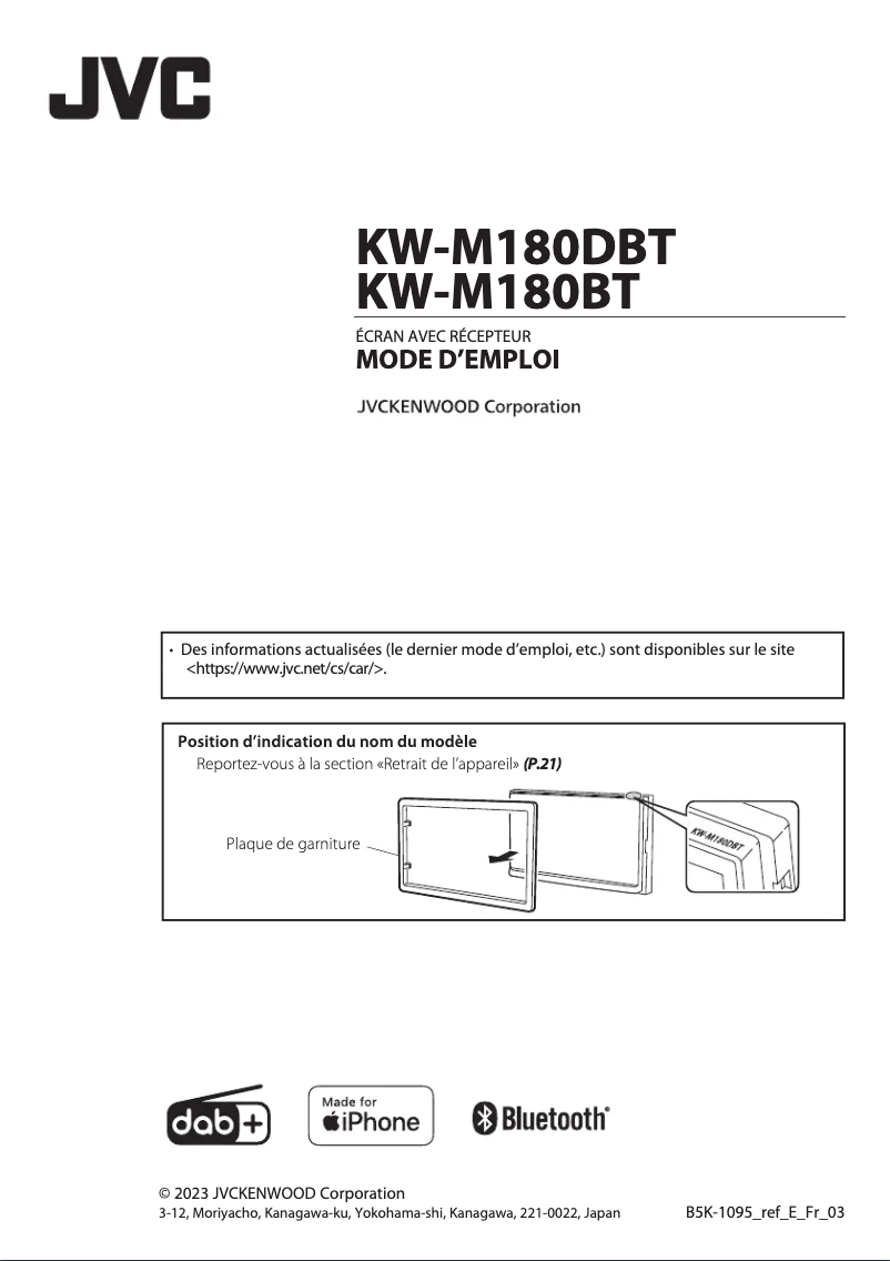 Page 1 de la notice Manuel utilisateur JVC KW-M180BT
