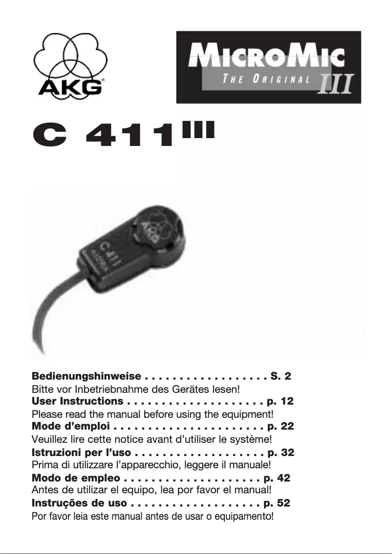 Page n°1 - Manuel utilisateur AKG C 411