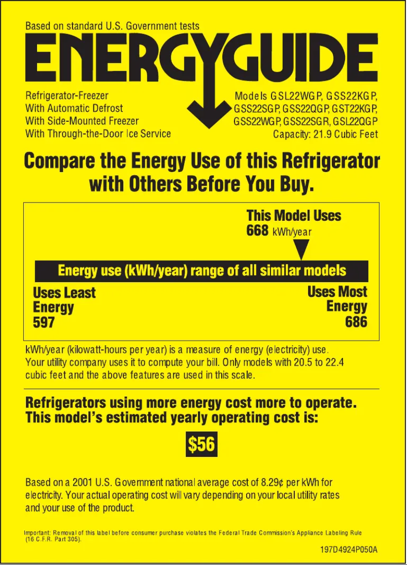 Page n°1 - Label énergétique GE GSS22KGPBB