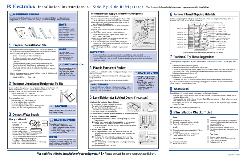 Page n°1 - Guide d'installation Electrolux EW23CS65GS