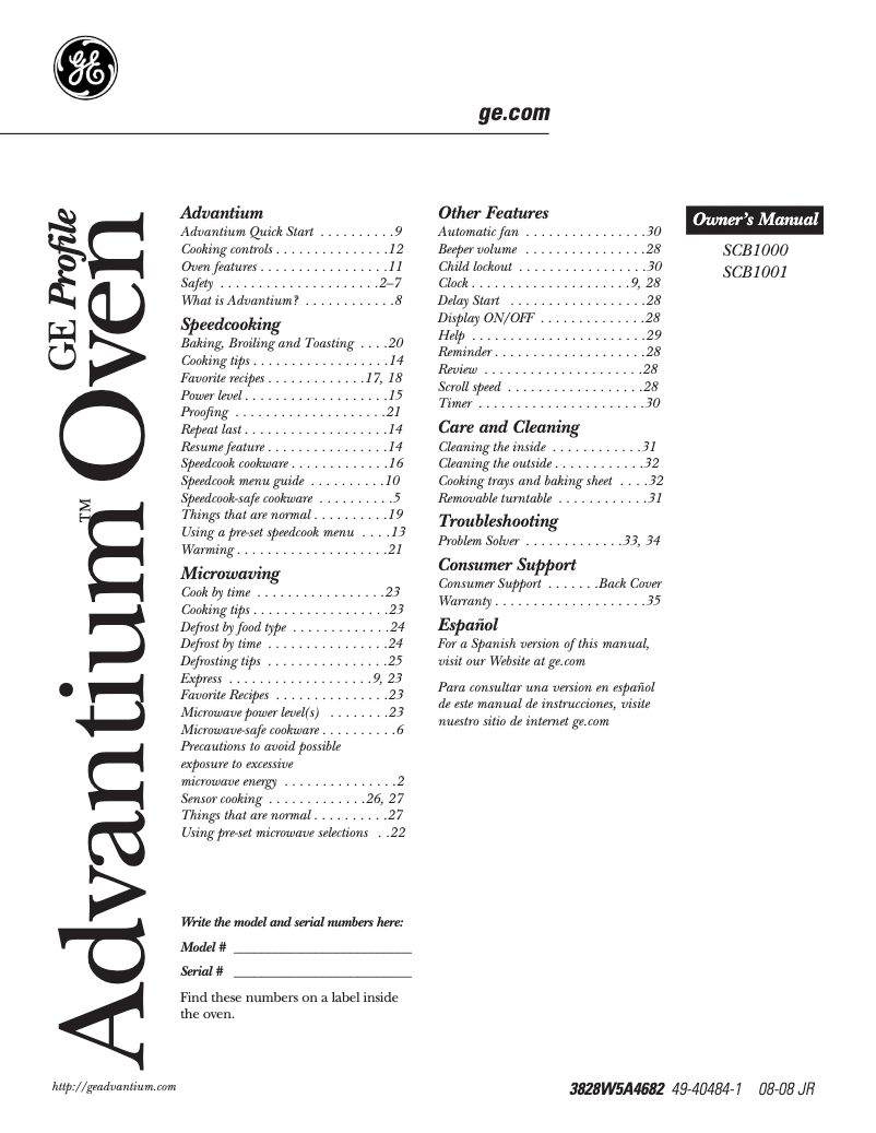 Page n°1 - Manuel d'utilisation et d'entretien GE SCB1000KCC