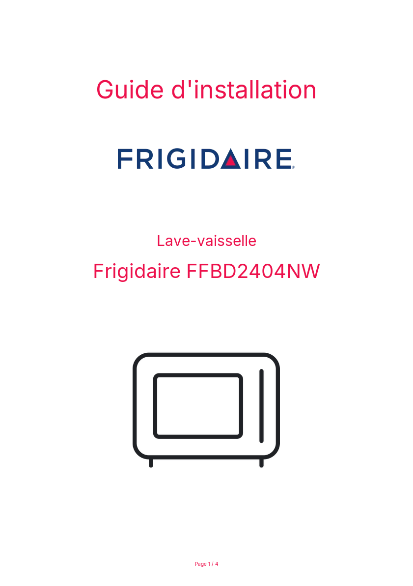 Page n°1 - Guide d'installation Frigidaire FFBD2404NW