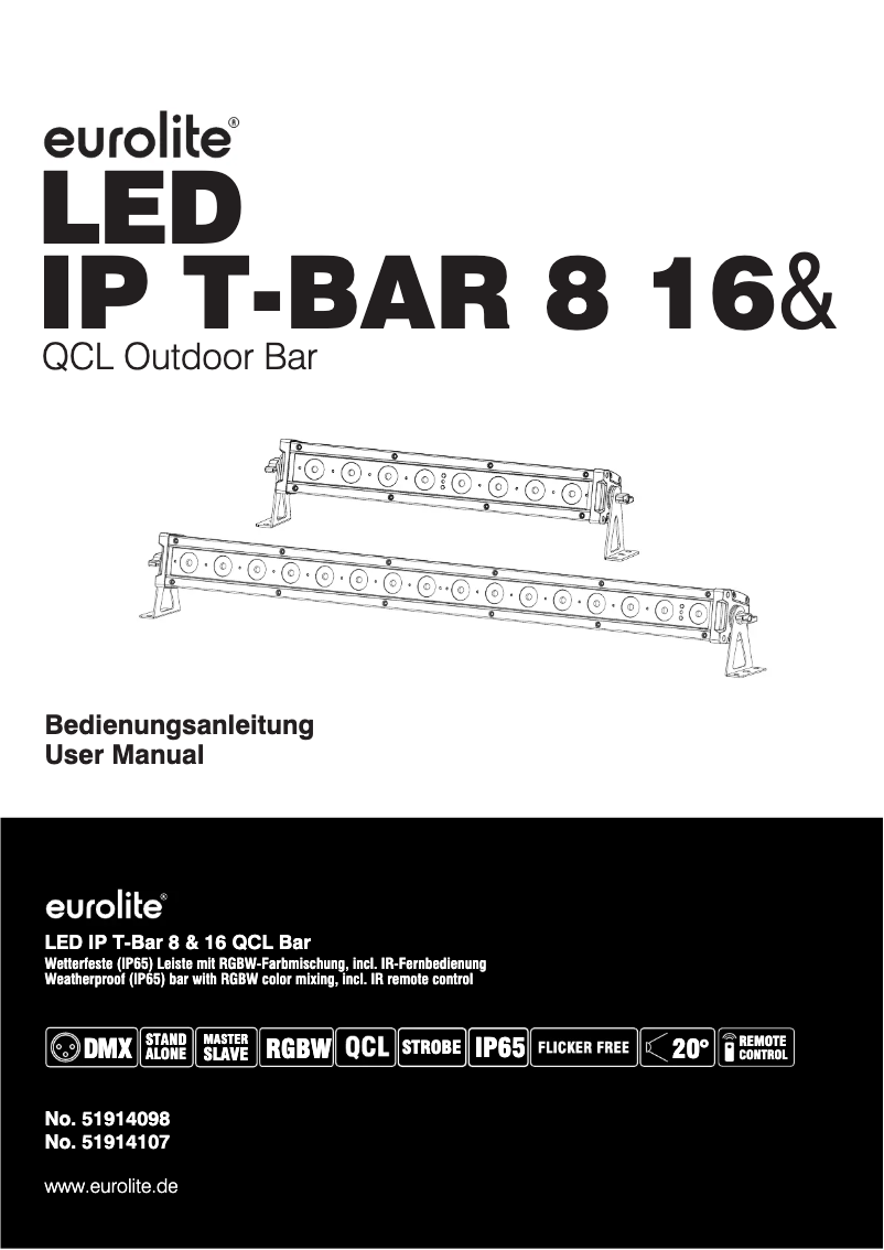 Page n°1 - Fiche technique Eurolite LED IP T-Bar 8 QCL