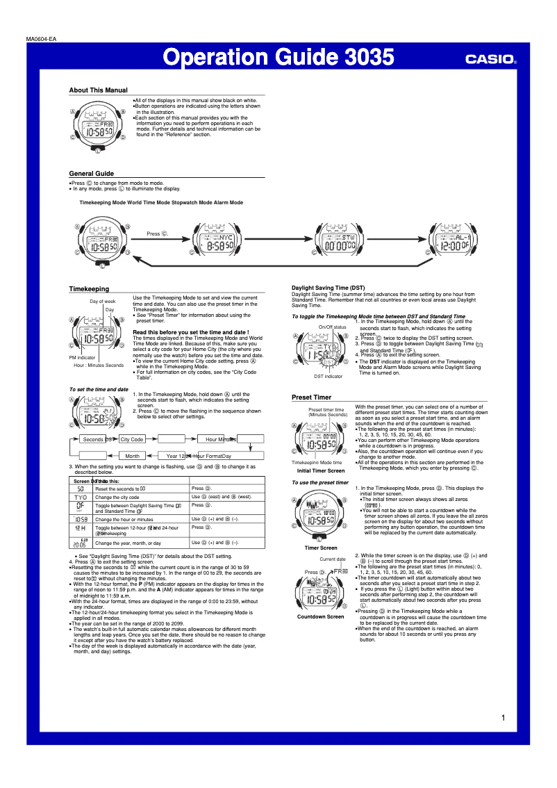 Page n°1 - Manuel utilisateur Casio Baby-G BG-1001