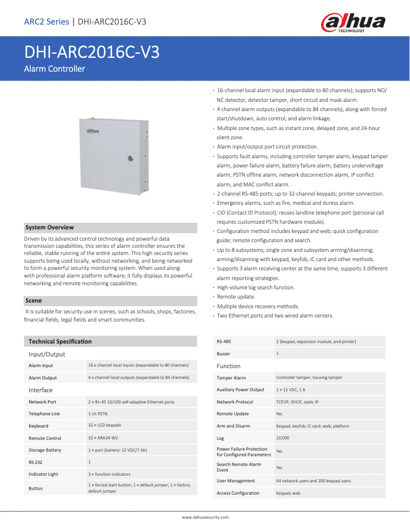 Page n°1 - Fiche technique Dahua Technology ARC2016C