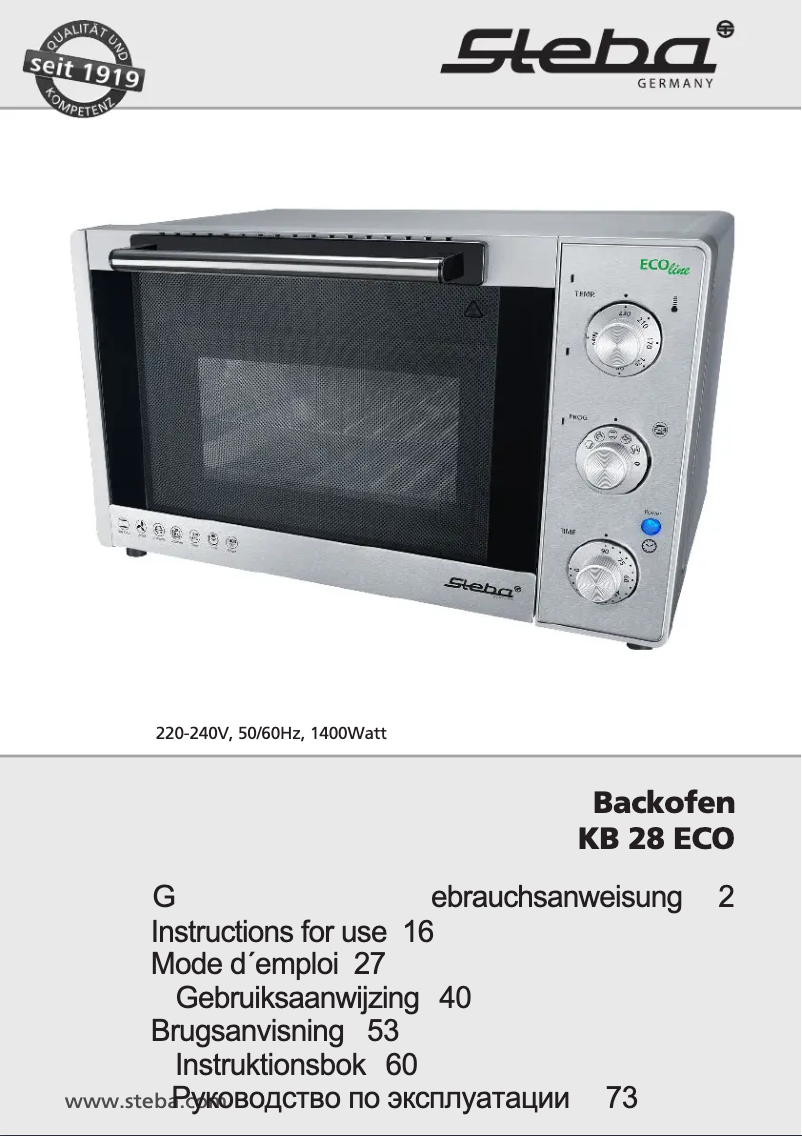 Page 1 de la notice Manuel utilisateur Steba KB 28 ECO