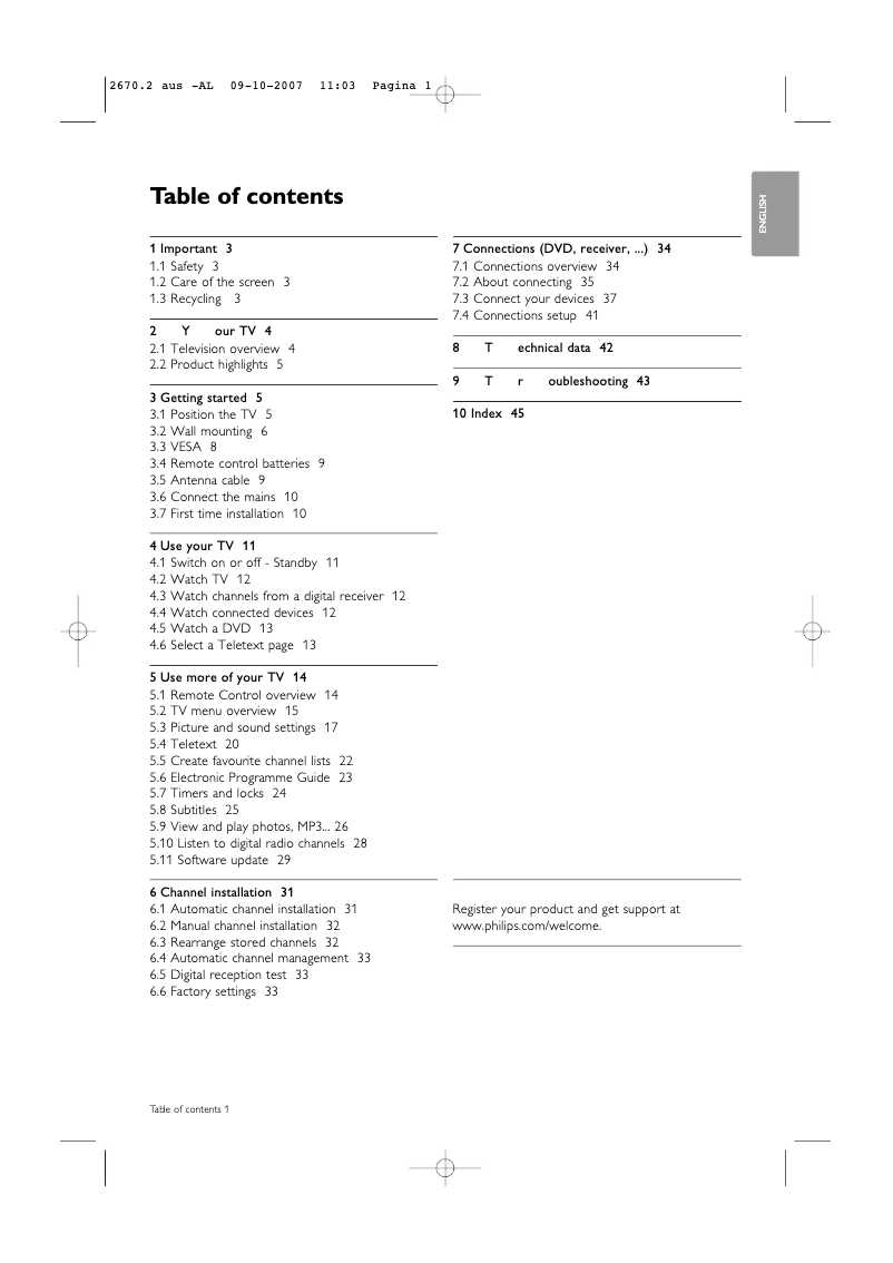 Page 1 de la notice Manuel utilisateur Philips 52PFL9432D