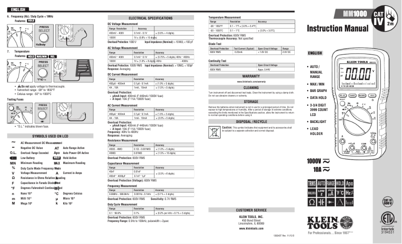 Image de la première page du manuel de l'appareil MM1000