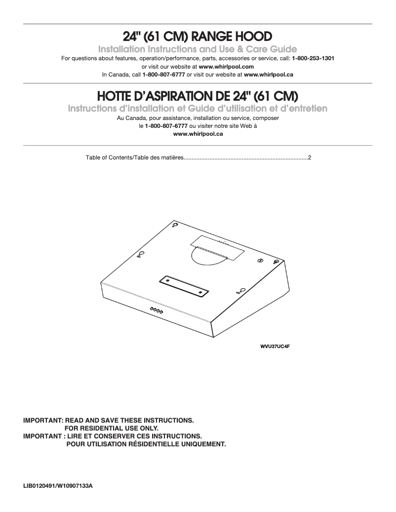 Page 1 de la notice Manuel utilisateur Amana WVU37UC4FS
