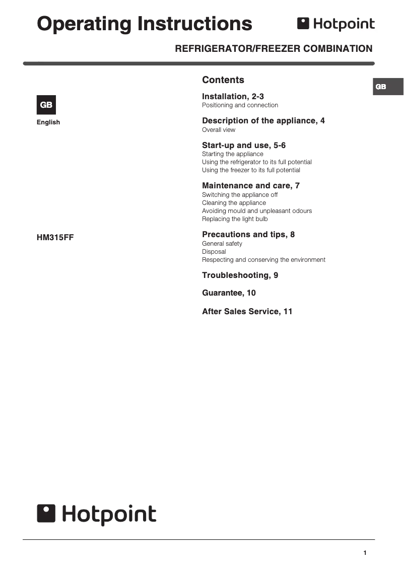 Page n°1 - Manuel utilisateur Hotpoint HM315FF