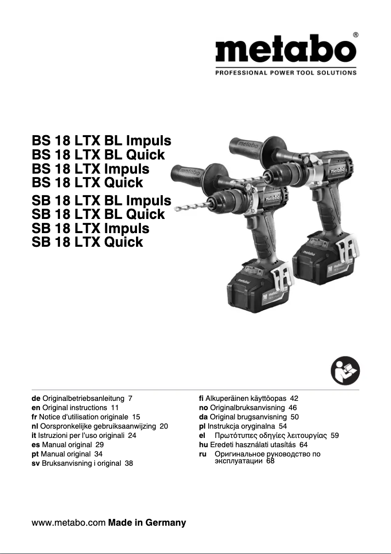 Página 1 del manual Manual de usuario Metabo SB 18 LTX BL Quick