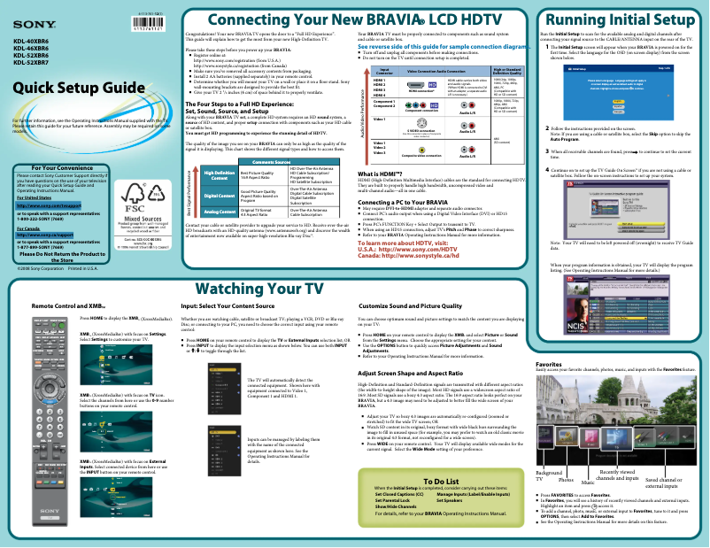 Page n°1 - Guide d'installation Sony Bravia KDL-40XBR6