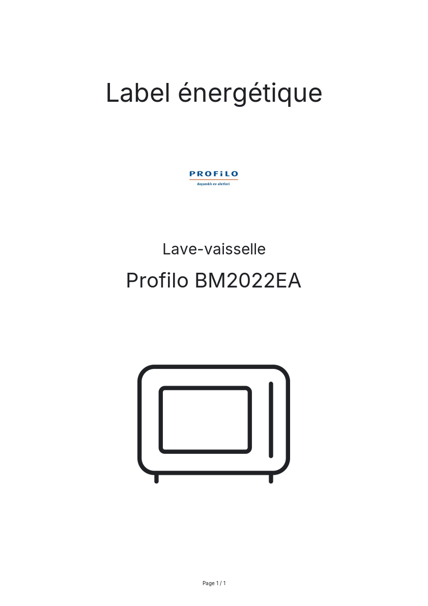 Page n°1 - Label énergétique Profilo BM2022EA