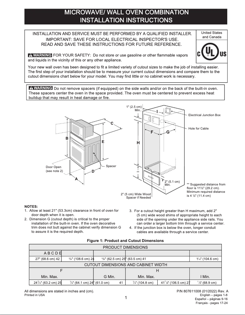 Page n°1 - Guide d'installation Frigidaire FCWM2727AS