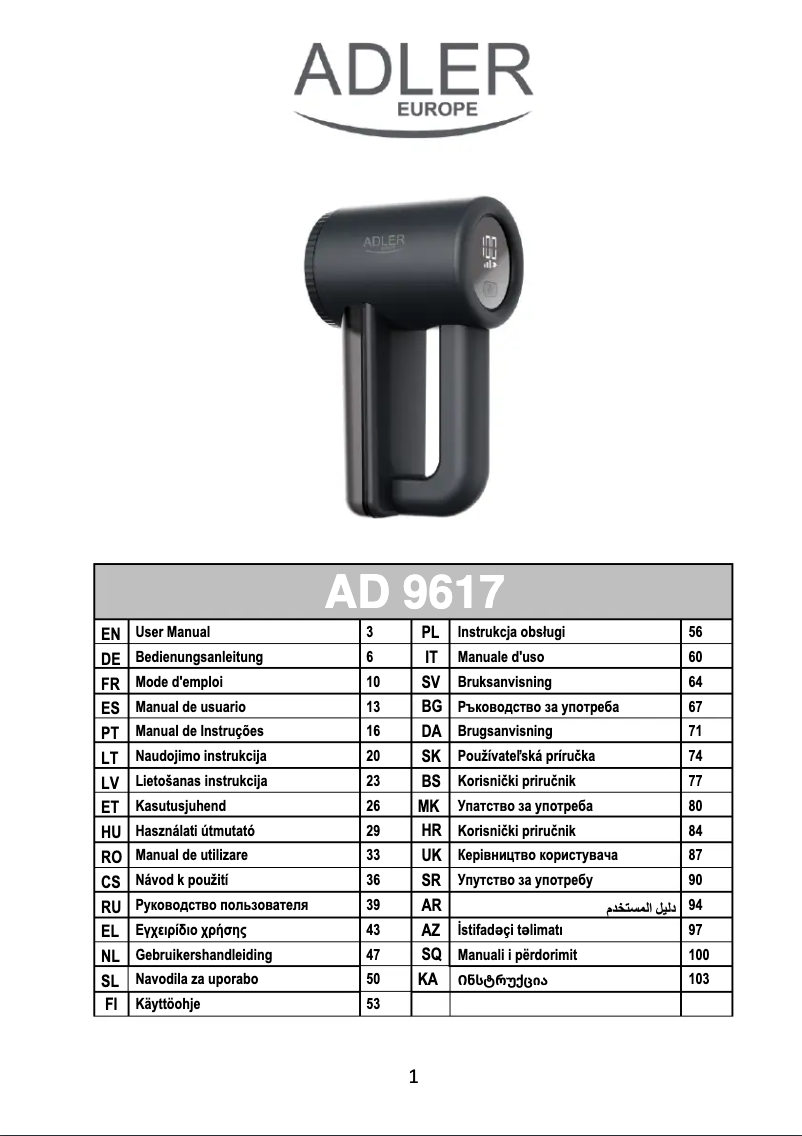 Página 1 del manual Manual de usuario Adler AD 9617