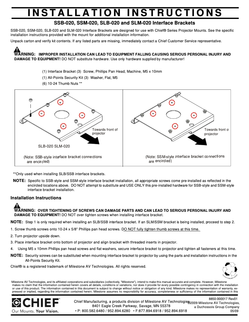Page 1 de la notice Manuel utilisateur Chief RPMA020