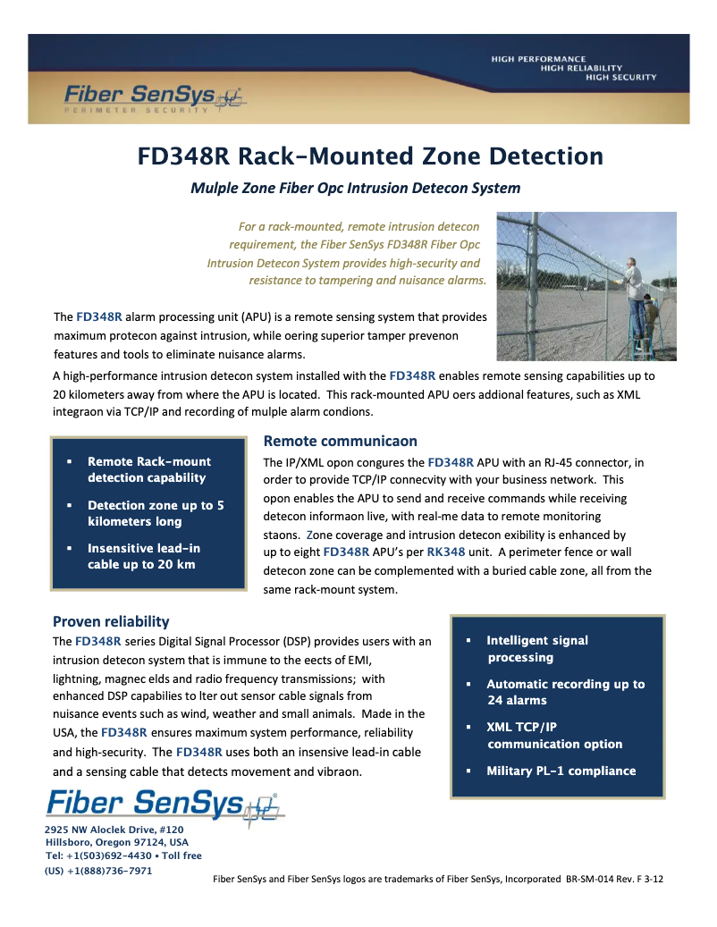 Page 1 of the manual Technical Sheet Optex FD348R