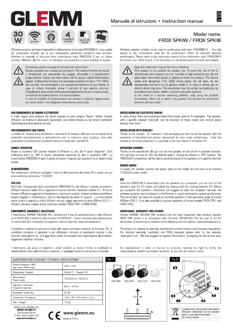 Page 1 de la notice Manuel utilisateur Glemm FRDX SPK1W