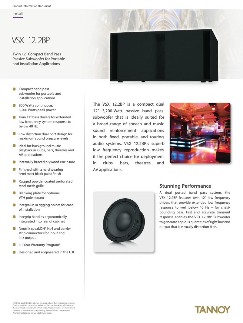 Page 1 de la notice Fiche technique Tannoy VSX 12.2BP