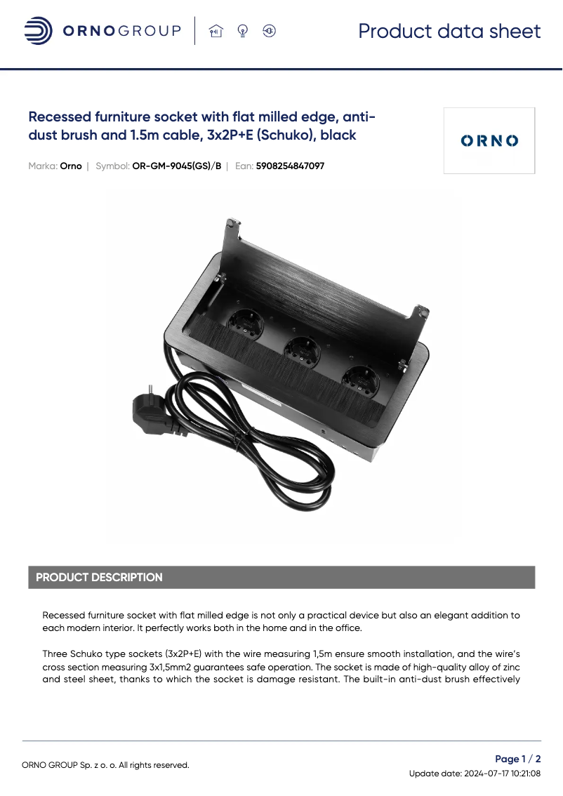 Página 1 del manual Ficha técnica ORNO OR-GM-9045